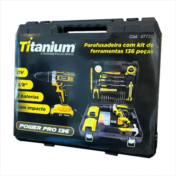 PARAFUSADEIRA IMPACTO 21V + KIT FERRAMENTAS 136 PEÇAS