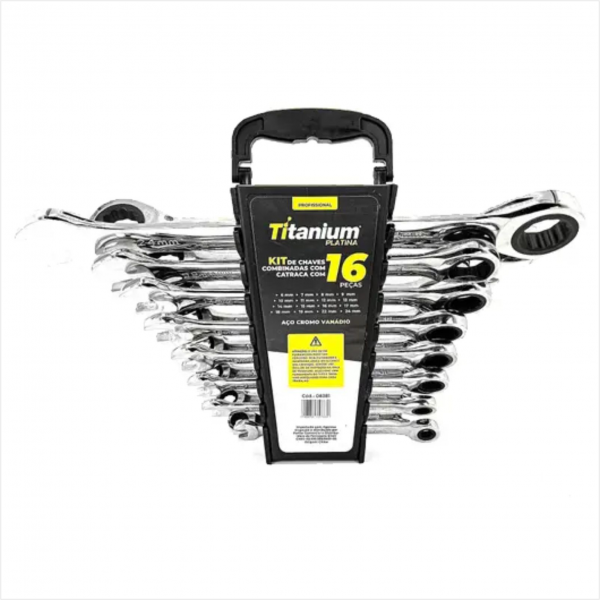 KIT 16 CHAVES COMBINADAS CATRACA 6 A 24MM AÇO CR-...