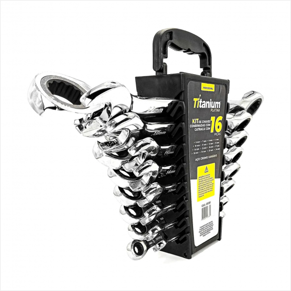 KIT 16 CHAVES COMBINADAS CATRACA 6 A 24MM AÇO CR-V